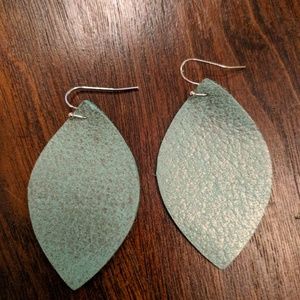 Soft Green w/Copper Accent Leather Earrings - NEW